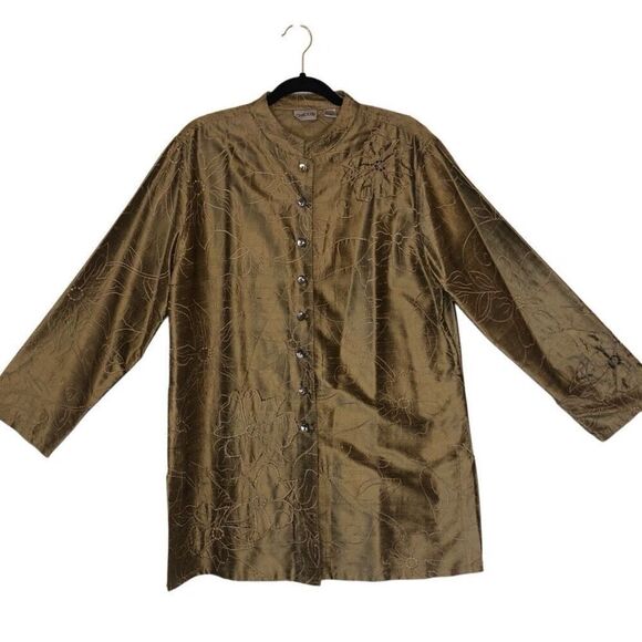 Vtg. Chico’s Gold Embroidered, Beaded Dupioni Silk Jkt/Topper Sz 12 Old Money - Picture 1 of 15